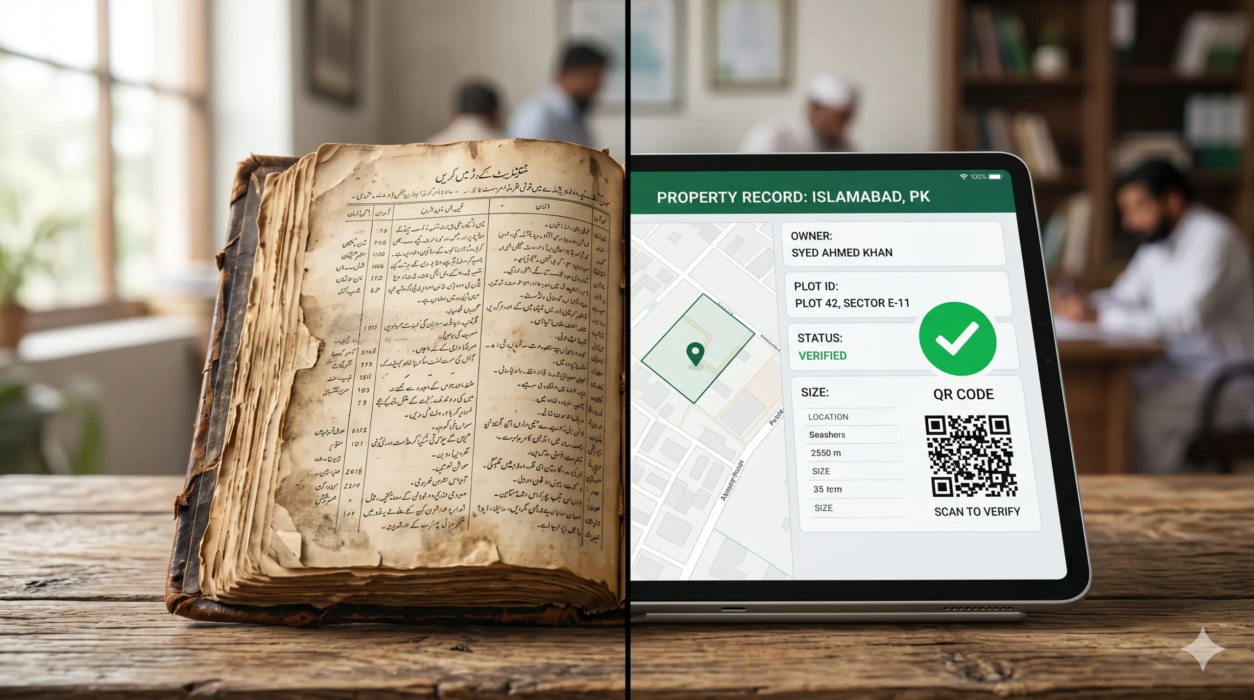 Old manual Fard land register compared with the new digital Green Property Certificate record