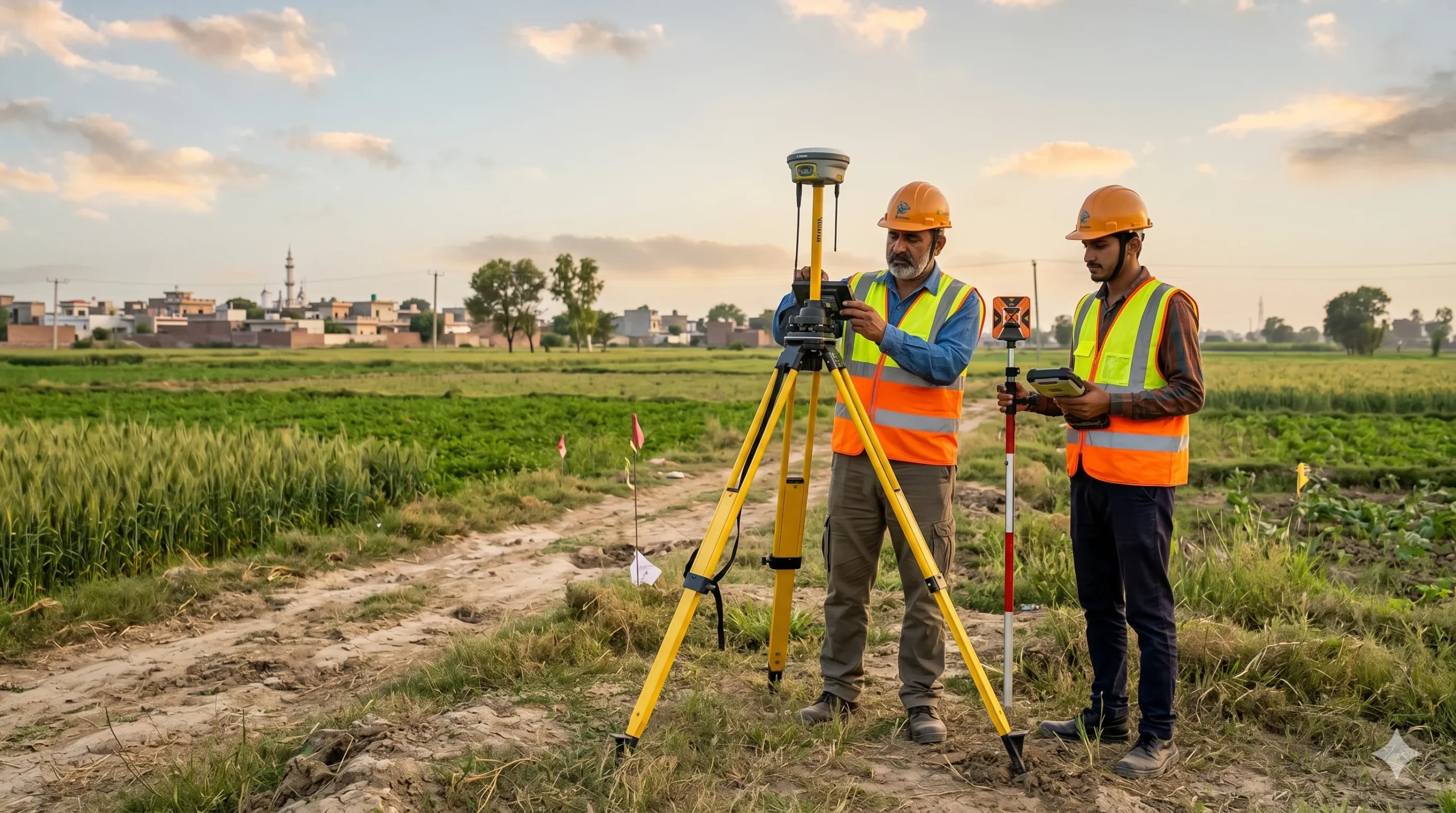Surveyors using GPS equipment for the Green Property Certificate field survey in Punjab