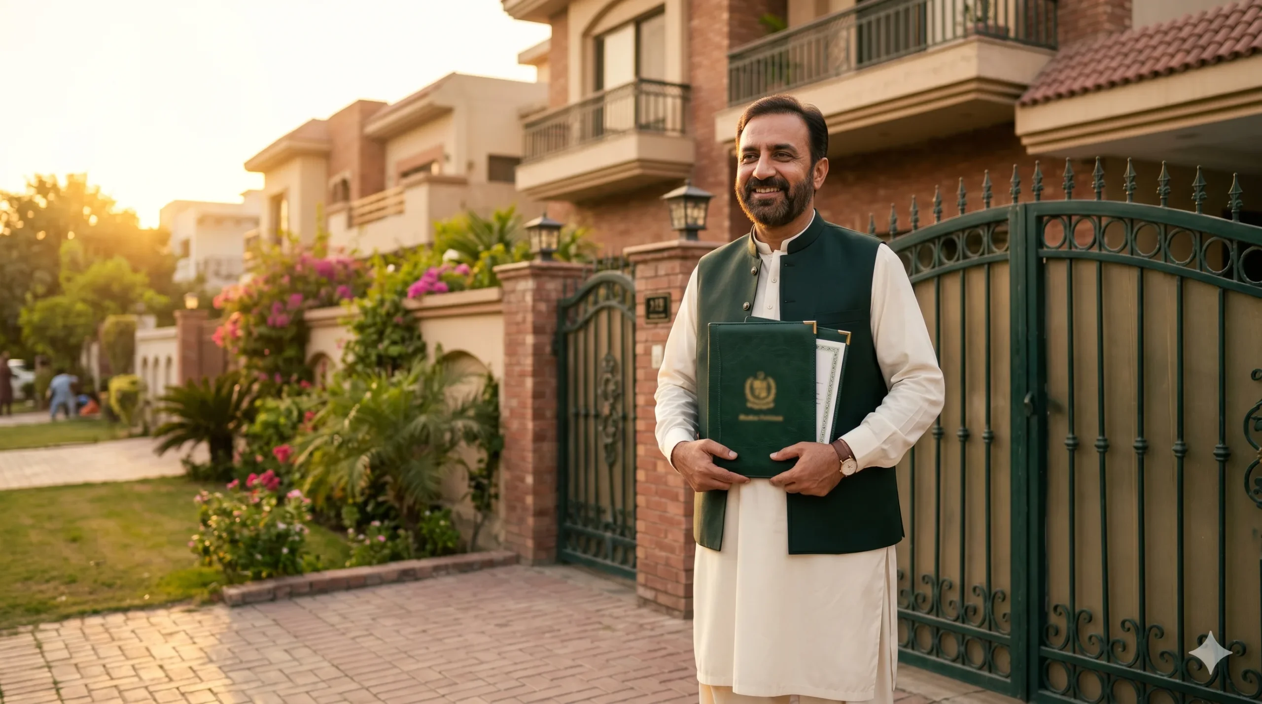 Pakistani property owner holding a Green Property Certificate folder