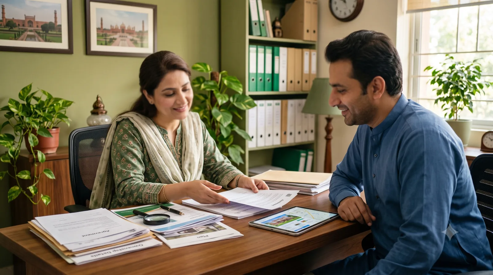 Property advisor explaining the Green Property Certificate to a client